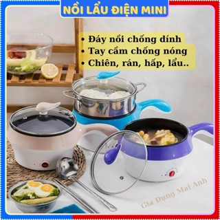 Nồi lẩu điện mini đa năng kèm chảo điện chống dính, có giá hấp và tay cầm dài cách nhiệt an toàn