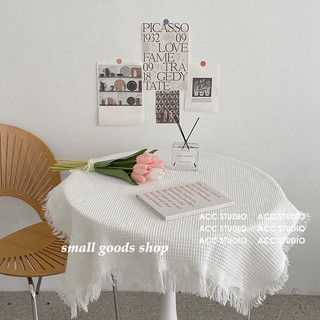 Ins phong cách trắng vải lanh cotton khăn trải bàn tròn khăn trải bàn không khí tua rua khăn trải bàn vải