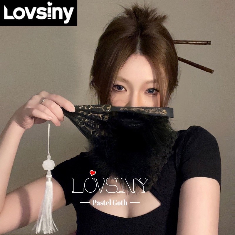 Quạt Xếp Phối Ren Lông Vũ 5 Màu Tùy Chọn Dùng Hóa Trang