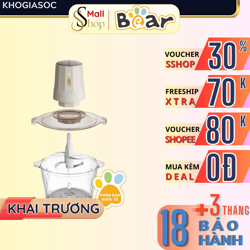 [Quốc tế] Máy xay thực phẩm đa năng Bear 2 lít Chính hãng, cối xay thịt thủy tinh, 2 tốc độ QSJ-E03B2 - SSHOP OFFICIAL