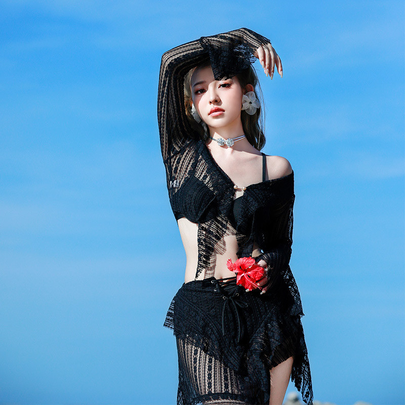 Bộ Đồ Bơi bikini Ba Mảnh Có Dây Đeo Phối Ren Màu Trơn Nâng Ngực Quyến Rũ | BigBuy360 - bigbuy360.vn