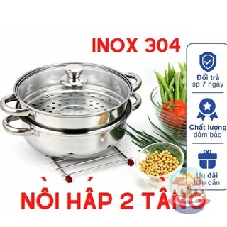 Nồi hấp inox 2 tầng, xửng hấp 2 tầng đa năng 28cm, cao cấp nắp kính, cách thủy, nồi hấp 2 tầng inox - gdtl