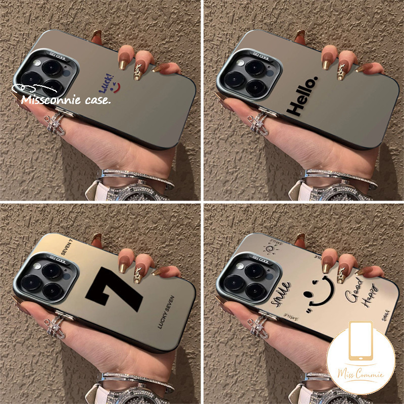 Ốp lưng chữ cái tiếng Anh đơn giản thời trang Tương thích cho IPhone 15 7 8 Plus XR 11 14 12 13 Pro Max X XS Max Luck Smile Nút kim loại mạ sang trọng Vỏ silicon mềm chống sốc
