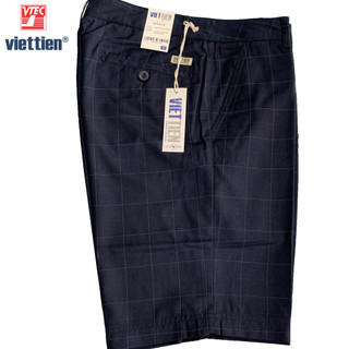 Viettien - Quần short kaki nam Việt Tiến màu xanh mực ca rô 6S8140 phom regular