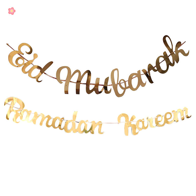 Biểu ngữ trang trí Eid Mubarak Ramadan Kareem Cờ trang trí chữ vàng OUYOU