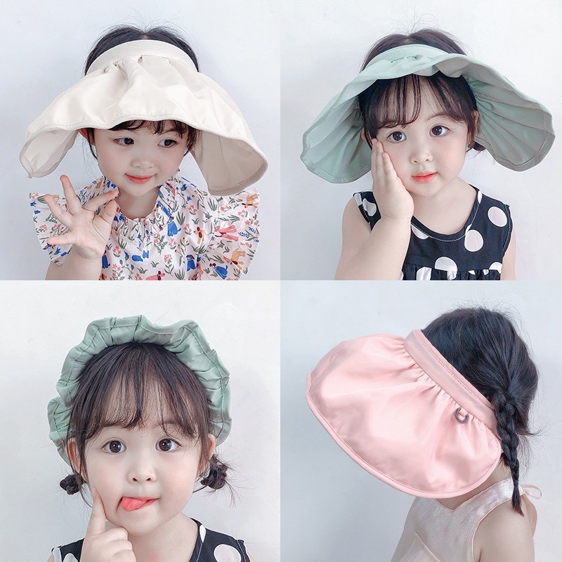 Mũ /Nón Vành Rộng Hở Chóp Màu Trơn Che Nắng Mũ Đi Biển Cho Bé