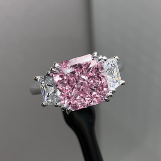 Nhẫn nữ đá hoa ánh sáng hồng zircon mở nhẫn nữ công chúa vuông thời trang nhẫn trang sức