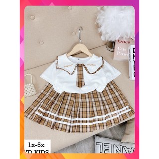Set váy học sinh, chân váy xếp ly + áo cotton Sài Gòn cho bé đi học, set bộ đi học cho bé gái