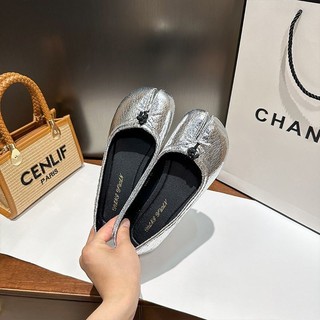 Nông Miệng Giày Nữ Heo Mái Ba Lêương Nứt Loafers Chia Ngón Chân Dẹt Hoof Da Thật Chínhãng Da Bạ