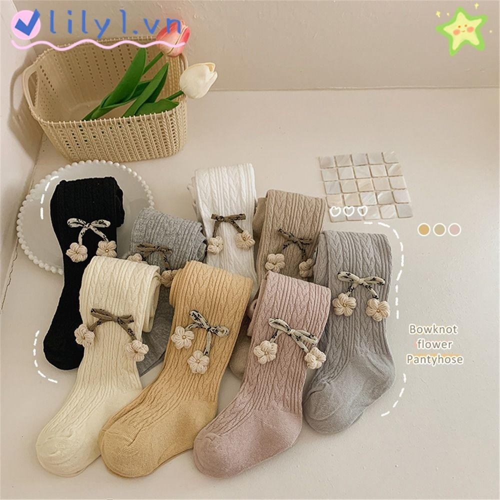 Quần bó bé gái LILY, Quần legging dệt kim nơ Cotton dứa, Vớ lưới cá trẻ em đáng yêu cho 0-12 tuổi