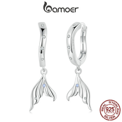 Bamoer 925 Sterling Sliver Vòng Bông Tai Thiết Kế Đuôi Cá Trang Sức Quà Tặng Cho Nữ
