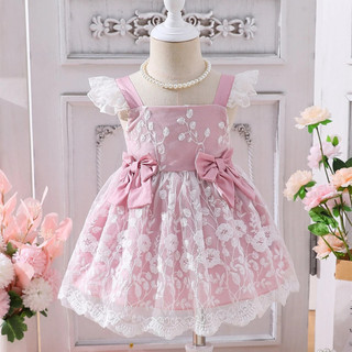 Njxd Tập Đi Trẻ Em Đáng Yêu Đầm Ngắn Tay Công Chúa Bóng Áo Vintage Thêu Hoa Gothic Đầm Sinh Nhật Váy Cưới Trẻ Em Ren Hoa Bé Gái Váy