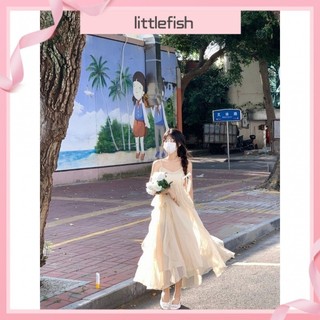 [Littlefish] Đầm phong cách kỳ nghỉ bên bờ biển 2024 Bộ đồ Cardigan chống nắng mùa xuân + Váy đeo chéo đi biển xù Bộ đồ hai mảnh có sẵn cỡ lớn