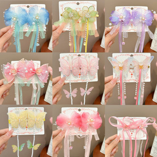 Ribbbon bướm kẹp tóc trẻ em bé gái hoa dễ thương ngọc trai tua rua nơ kẹp tóc mũ nón