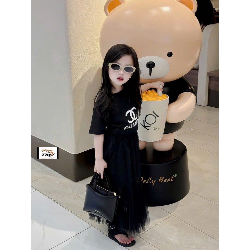 Set váy bé gái 10-35kg Set áo chanel đen cv dài 2 lớp TM