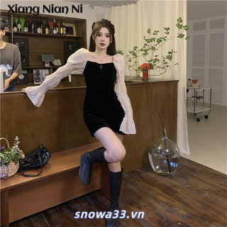 Xiang NIAN NI Phong cách Pháp socialite ống top váy đen nhỏ dành cho nữ nhẹ nhàng sang trọng váy tay phồng ngọt ngào và cay gợi cảm váy mỏng
