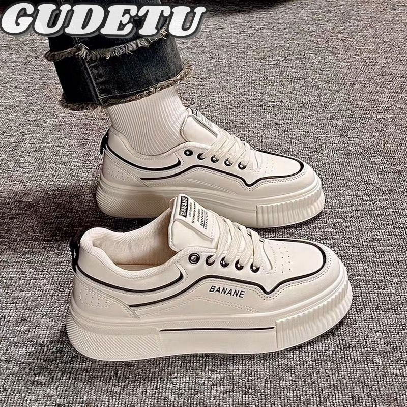 GUDETU❤Giày trắng nâng cao đế dày. Mềm mại, nhẹ và thoáng khí. Giày thể thao thông thường thời trang Hàn Quốc