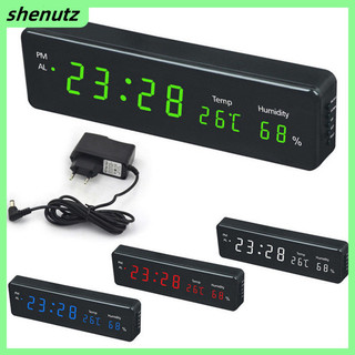 Gd Đồng hồ treo tường kỹ thuật số LED điện tử có màn hình độ ẩm nhiệt độ Đồng hồ gia đình Phích cắm Châu Âu