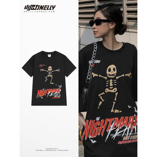 Nelly Chính Hãng Áo Phông Ngắn Tay 100% Cotton Đầu Lâu Đẹp Trai Đen Tối Thích Hợp Kiểu Mỹ Nam Nữ Mùa Hè 