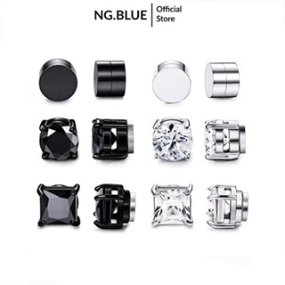 Khuyên tai bông tai hoa tai nam nữ nam châm đính đá bạc đen 6mm 8mm không cần bấm lỗ thép titan không gỉ đẹp phụ kiện