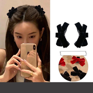 Kẹp tóc nơ nhung đen đỏ phong cách tiểu thư dễ thương