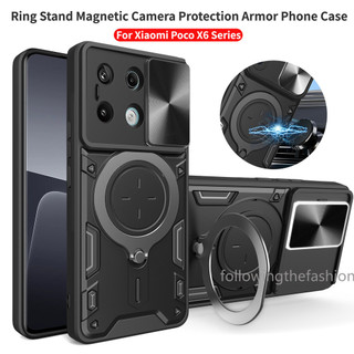 Vỏ Cho Xiaomi Poco X6 Pro 5G Pocox6 2024 Vỏ Điện Thoại Giáp Xe Từ Tính Có Giá Đỡ Nhẫn Có Bảo Vệ Ống Kính Máy Ảnh Ốp Lưng Chống Sốc Thời Trang