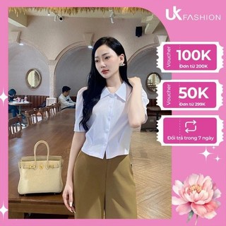 Áo sơ mi cổ sen UK Fashion Nhon ly sup, vải mềm, không nhăn, thấm hút mồ hôi, áo trẻ trung, hàn quốc UKSM2401001