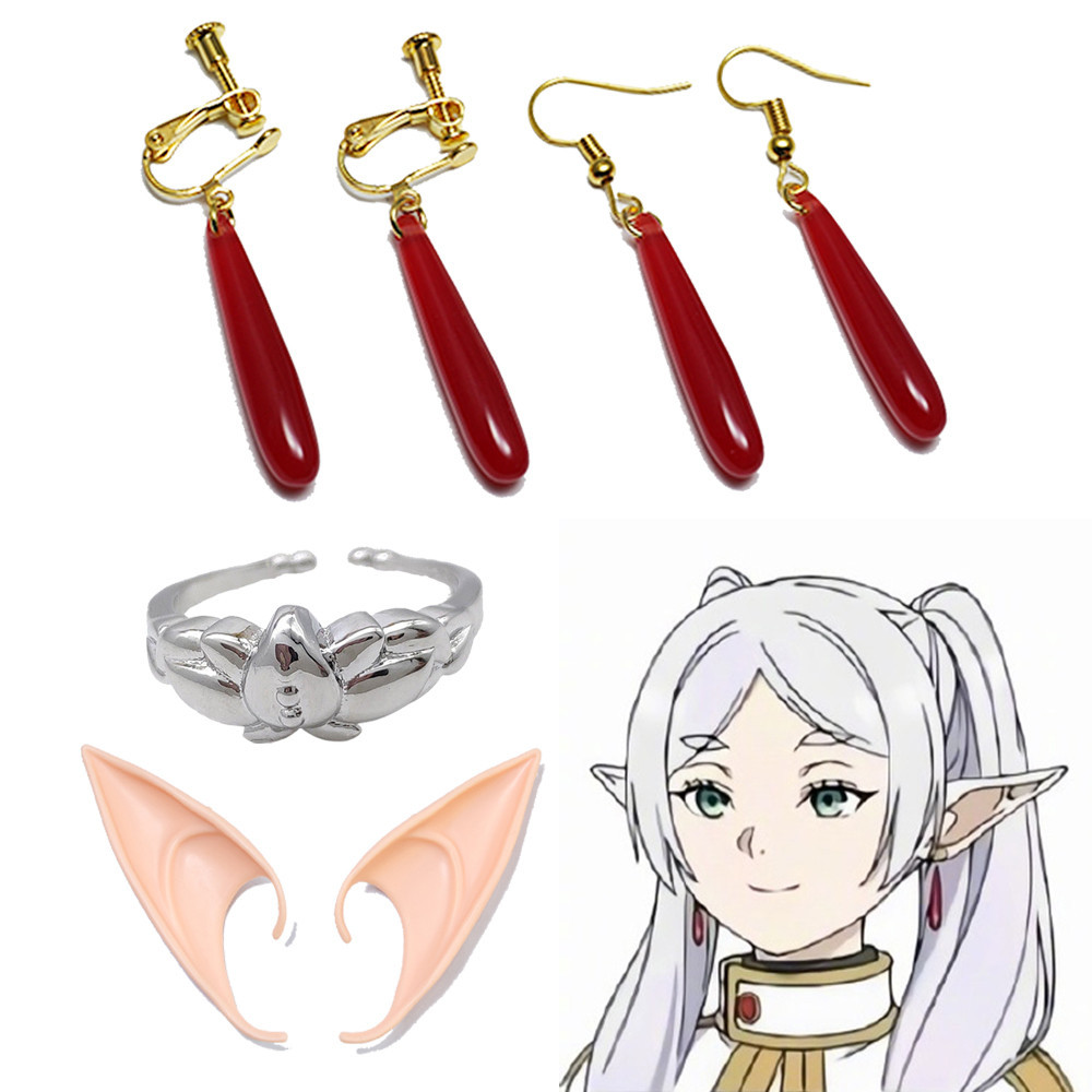 Anime Frieren Tại Đám Tang Bông Tai Frieren Elf Tai Kẹp Tai Nhẫn Halloween Cosplay Phụ Kiện