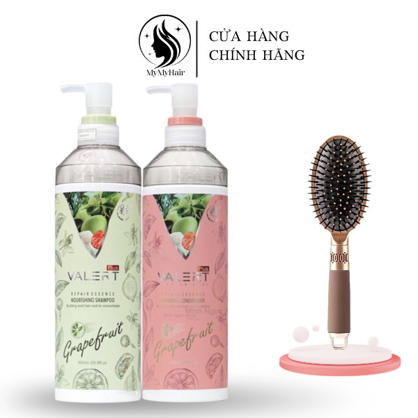 Dầu gội xả bưởi Valert Grapefruit 850ML phục hồi, chống rụng mọc tóc Tặng lược gỡ rối hình elip vàng đồng