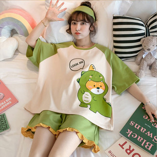 Bộ ngủ mùa hè đồ ngủ dễ thương đồ ngủ mùa hè Bộ đồ ngủ cho nữ mùa hè hoạt hình dễ thương quần short ngắn tay phong cách Hàn Quốc Bộ quần áo mặc ở nhà cho nữ