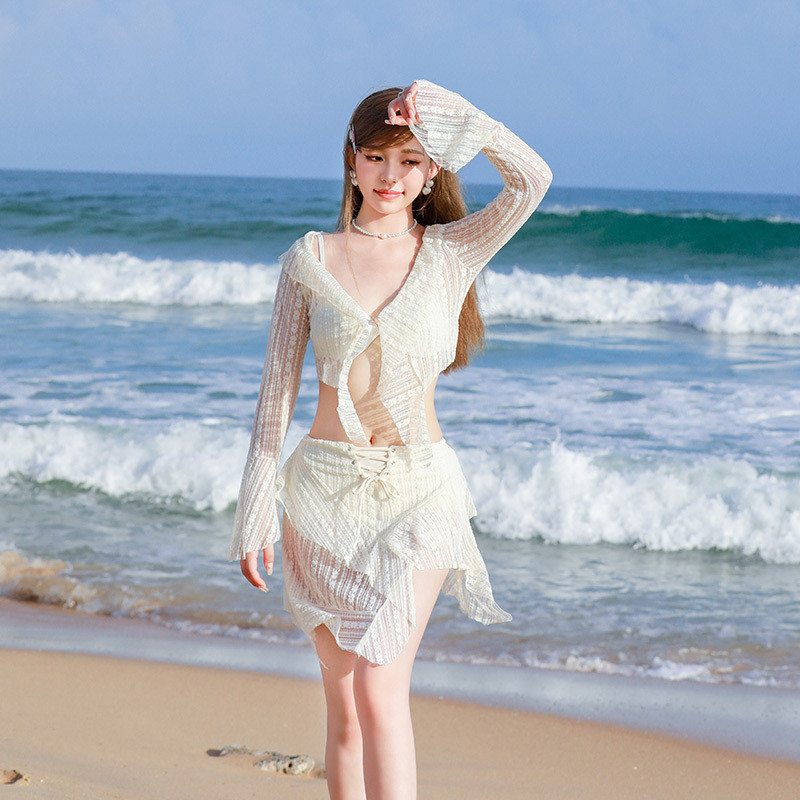 Bộ Đồ Bơi bikini Ba Mảnh Có Dây Đeo Phối Ren Màu Trơn Nâng Ngực Quyến Rũ | BigBuy360 - bigbuy360.vn