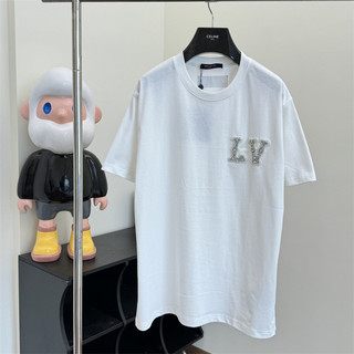 L111v / Xuân Hè Thêu Kim Cương Thương Hiệu Logo Chữ Nửa Tay Áo Thun Nữ Tay Ngắn UnisexRJU43