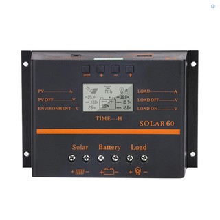 Bộ điều khiển sạc năng lượng mặt trời 60A PWM 12V / 24V LCD tự sạc Bảng điều khiển năng lượng mặt trời Bộ điều chỉnh xả pin với đầu ra USB 5V Bồi thường nhiệt độ Nhiều bảo vệ
