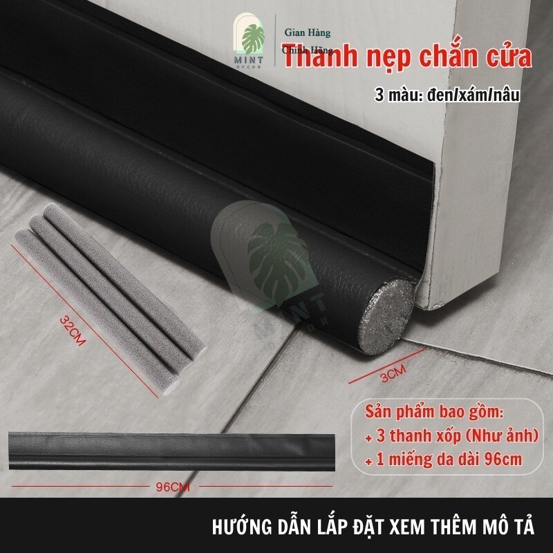 Thanh Nẹp Mút Xốp MINT DECOR 96cm Vỏ Da, Bịt Khe Cửa Cách Âm Chống Gió Lùa & Côn Trùng