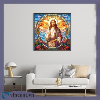 Cotton thêu đầy đủ 14CT In vết thủy tinh Spirit Father Cross Stitch 50x50cm