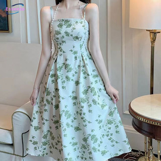 Suspender váy nữ chống nắng mỏng cardigan phong cách mới eo giảm béo váy hoa xanh Pháp