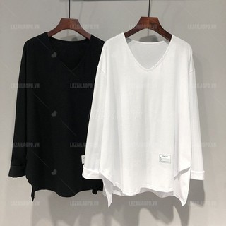 Áo thun nữ tay dài Bigsize Áo phông kiểu form rộng cổ chữ v trơn mùa thu Phong Cách hàn quốc đẹp Thanh Lịch cho nữ