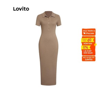 Đầm LOVITO tay ngắn cổ polo ôm dáng cắt xẻ màu trơn thường ngày L45ED021 (màu đỏ gạch đậm)