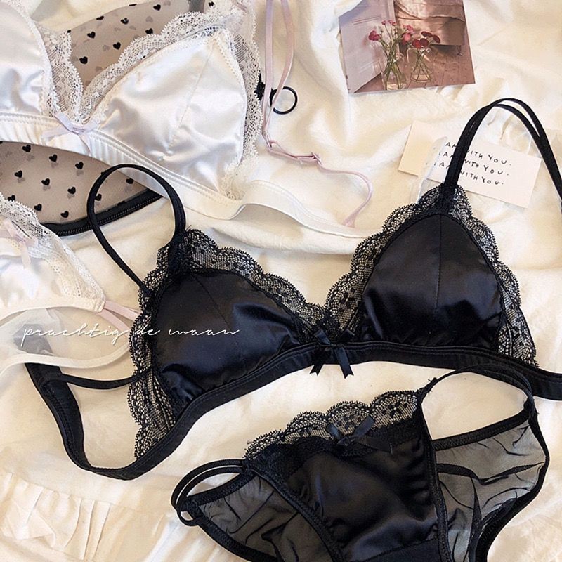 Pháp Satin Girl Siêu Mỏng Quần Lót Tập Hợp Nhìn Nhỏ Gợi Cảm Ren Mùa Hè Thoáng Khí Bộ Áo Ngực