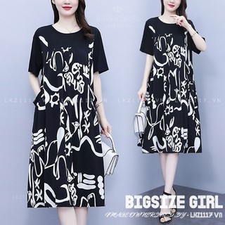 Đầm thun suông dáng suông tay ngắn cổ tròn in hình Bigsize Đầm Trung Niên Sang Trọng Cho Mẹ Đẹp Thời Trang Cao Cấp