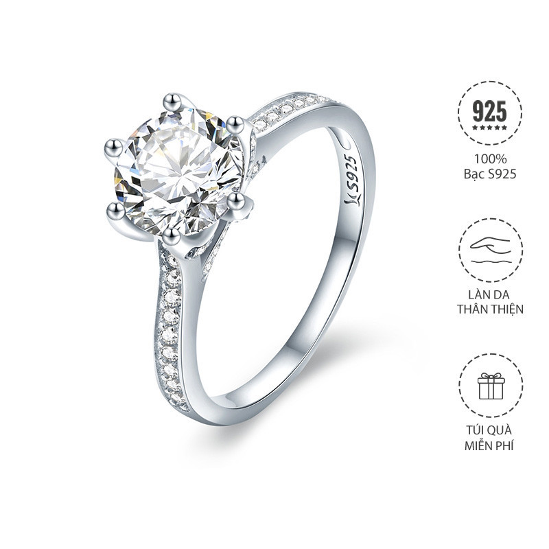 925 Silver Glittering Zircon Diamond Ring Platinum Plated Ring