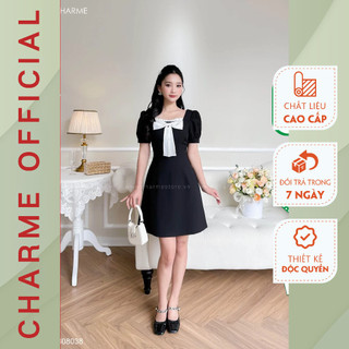  Váy dáng xòe cổ vuông ly nhún nơ ngực dài Charme 308038