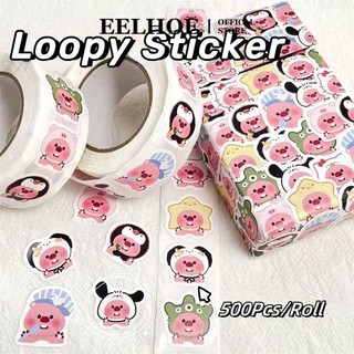 EELHOE 500 Cái/cuộn Miếng Dán Cuộn Loopy Dễ Thương Miếng Dán Cuộn Hải Ly Nhỏ Hoạt Hình Sổ Tay Học Sinh DIY Sổ Tay Vỏ Điện Thoại Miếng Dán Cốc Nước Quà Tặng miiki_vn