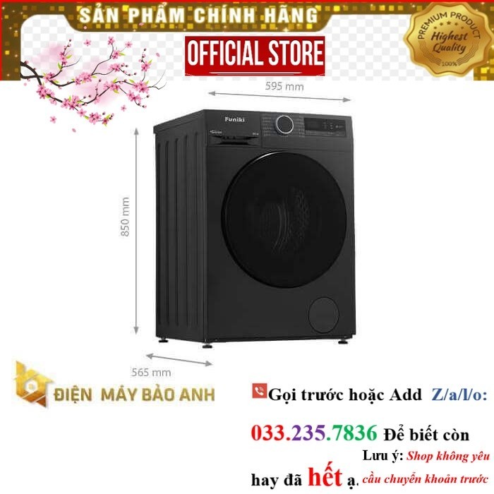 >Sale< [Miễn phí giao lắp HN] Máy giặt Funiki 9.5 kg HWM F895ADG cửa trước, màu đen