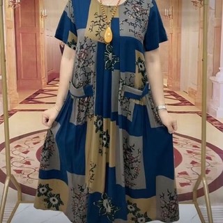 Ôm Hơn Nhìn 50a Dòng Váy Bao Bụng Cổ Tròn Checkered Đến Đôi Túi Bụng Lớn Tuổi Cao Cấp 60 Đầm Lớn Mẹ IXB5