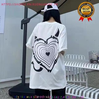 Áo phông nữ dáng rộng chất cotton in hình trái tim cá tính