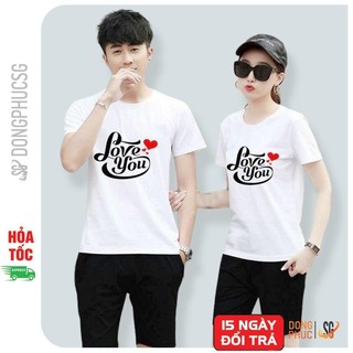 Áo đôi mẫu Love You màu trắng form unisex nam nữ cổ tròn tay ngắn thun mềm mịn AC103T | DONGPHUCSG