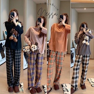 Bộ đồ ngủ nữ quần áo mặc ở nhà dài tay vải giãn 4 chiều mùa xuân thu đông