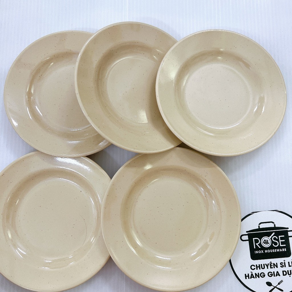 Dĩa nhựa Melamine - COMBO 10 dĩa nhựa Melamine nâu trắng NHU THA Cao Cấp tiện lợi cho hàng quán