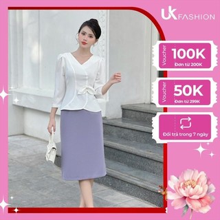 Sơ mi cổ tim eo UK Fashion Kiểu Dáng Điệu Đà Trẻ Trung, Chất Vải Nhập Hàn Cao Cấp dành cho Quý cô công sở  UKSM2307003